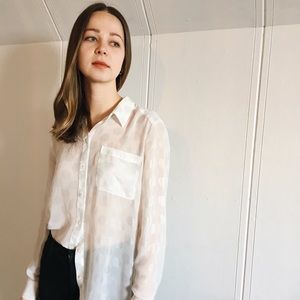 sheer white polka dot button-down